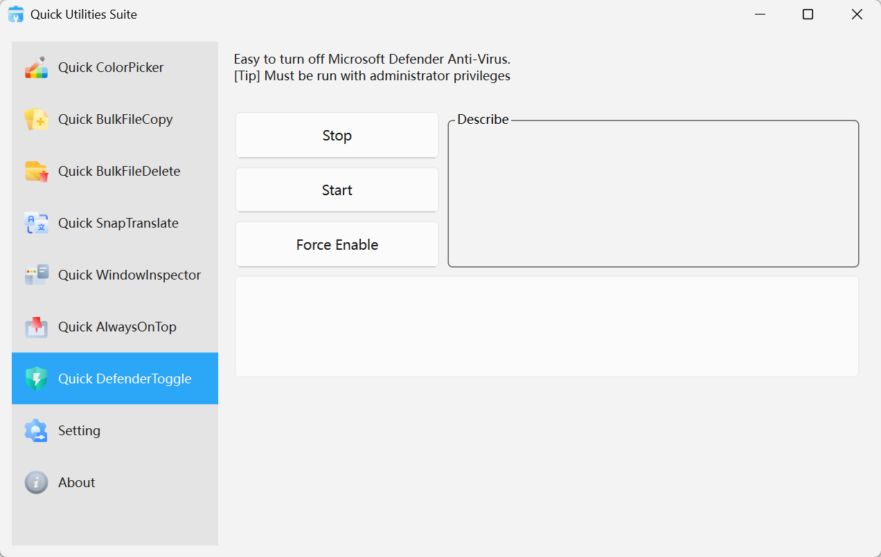 Quick DefenderToggle Screenshot